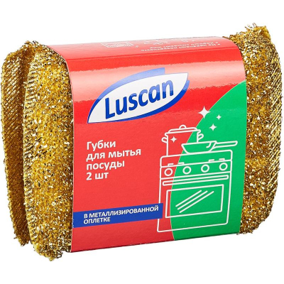 Губка для посуды в металлизированной оплетке Luscan Economy 115x78x28мм  2шт